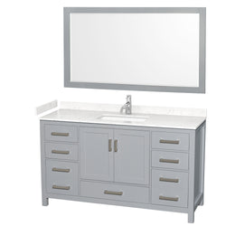 Wyndham Collection Sheffield 60 Inch Single Bathroom Vanity in Gray, Marble Countertop, Undermount Square Sink, 58 Inch Mirror - Luxe Bathroom Vanities