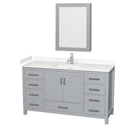 Wyndham Collection Sheffield 60 Inch Single Bathroom Vanity in Gray, Marble Countertop, Undermount Square Sink, 58 Inch Mirror - Luxe Bathroom Vanities