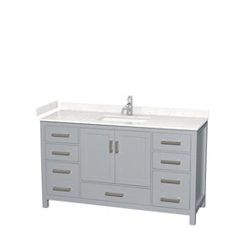 Wyndham Collection Sheffield 60 Inch Single Bathroom Vanity in Gray, Marble Countertop, Undermount Square Sink, 58 Inch Mirror - Luxe Bathroom Vanities