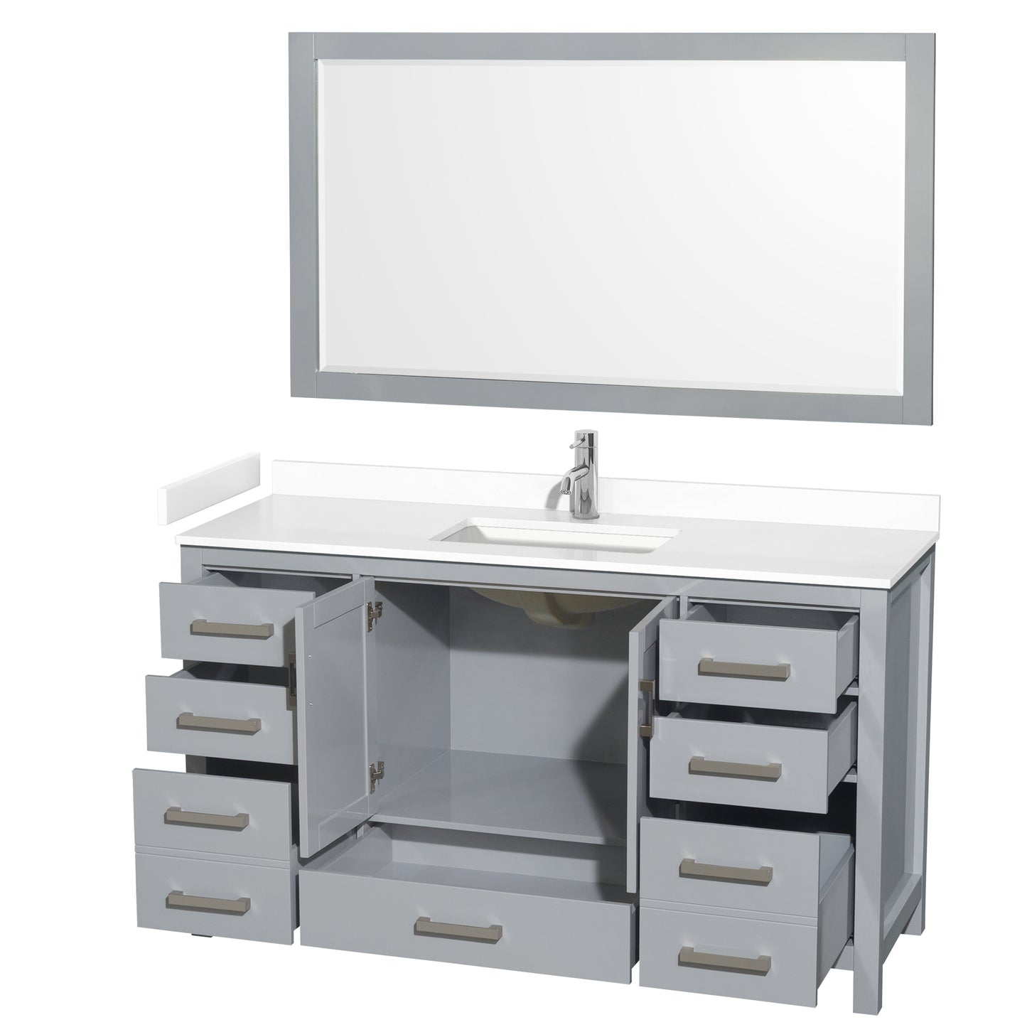 Wyndham Collection Sheffield 60 Inch Single Bathroom Vanity in Gray, Marble Countertop, Undermount Square Sink, 58 Inch Mirror - Luxe Bathroom Vanities