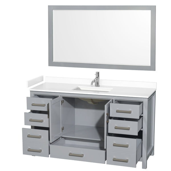 Wyndham Collection Sheffield 60 Inch Single Bathroom Vanity in Gray, Marble Countertop, Undermount Square Sink, 58 Inch Mirror - Luxe Bathroom Vanities