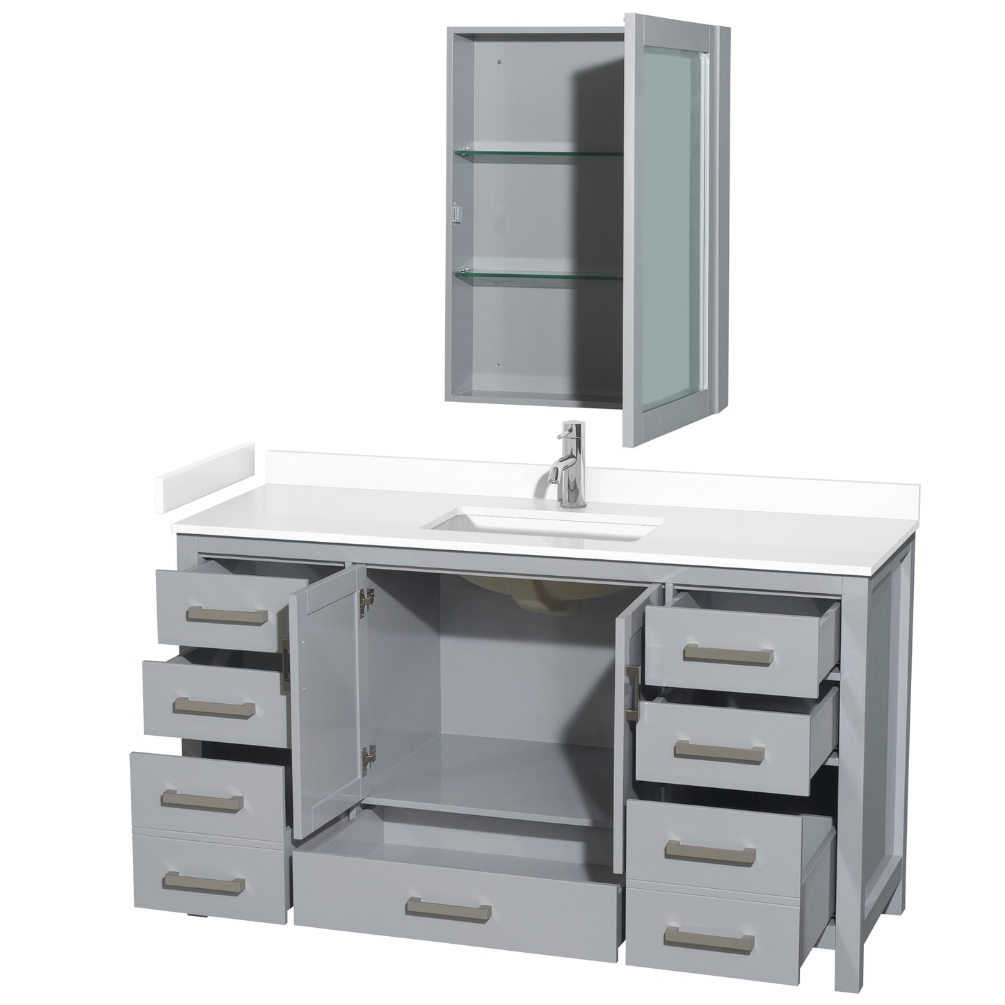 Wyndham Collection Sheffield 60 Inch Single Bathroom Vanity in Gray, Marble Countertop, Undermount Square Sink, 58 Inch Mirror - Luxe Bathroom Vanities