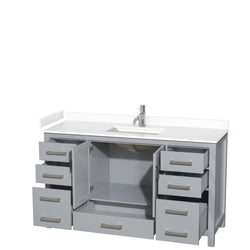 Wyndham Collection Sheffield 60 Inch Single Bathroom Vanity in Gray, Marble Countertop, Undermount Square Sink, 58 Inch Mirror - Luxe Bathroom Vanities