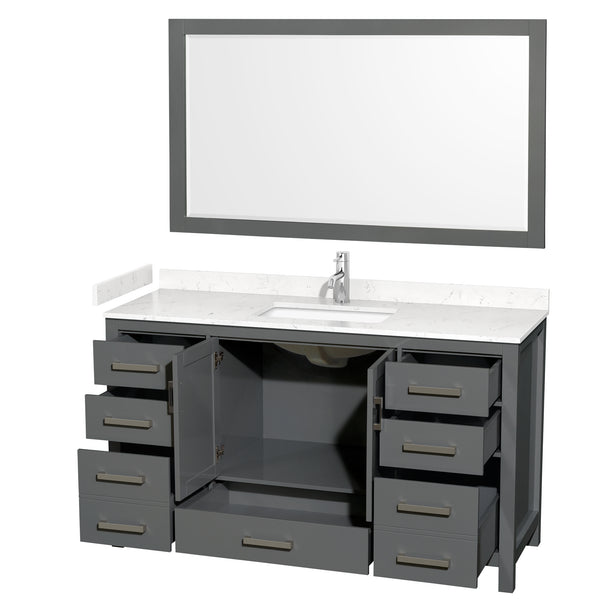 Wyndham Collection Sheffield 60 Inch Single Bathroom Vanity in Dark Gray, Marble Countertop, Undermount Square Sink, 58 Inch Mirror - Luxe Bathroom Vanities