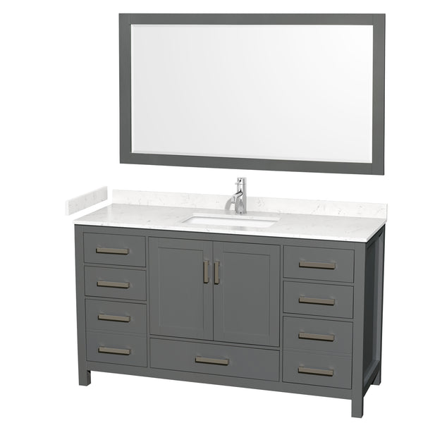 Wyndham Collection Sheffield 60 Inch Single Bathroom Vanity in Dark Gray, Marble Countertop, Undermount Square Sink, 58 Inch Mirror - Luxe Bathroom Vanities