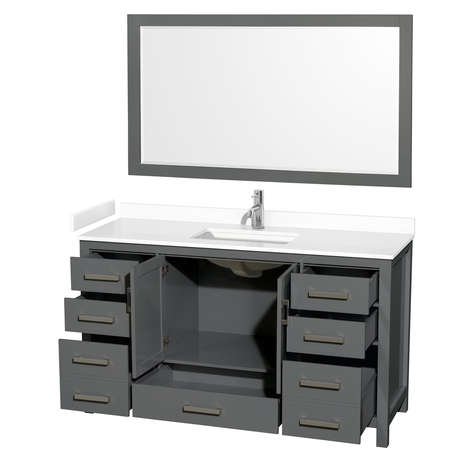 Wyndham Collection Sheffield 60 Inch Single Bathroom Vanity in Dark Gray, Marble Countertop, Undermount Square Sink, 58 Inch Mirror - Luxe Bathroom Vanities