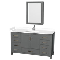 Wyndham Collection Sheffield 60 Inch Single Bathroom Vanity in Dark Gray, Marble Countertop, Undermount Square Sink, 58 Inch Mirror - Luxe Bathroom Vanities