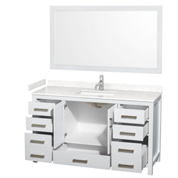 Wyndham Collection Sheffield 60 Inch Single Bathroom Vanity in White, Marble Countertop, Undermount Square Sink, 58 Inch Mirror - Luxe Bathroom Vanities