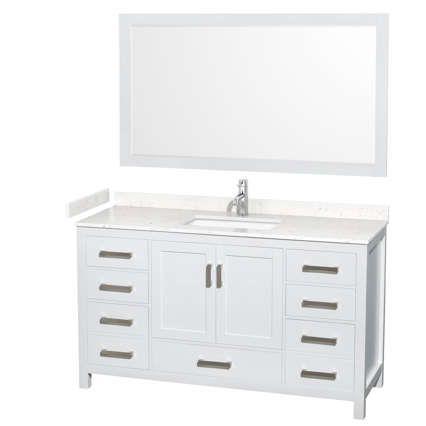 Wyndham Collection Sheffield 60 Inch Single Bathroom Vanity in White, Marble Countertop, Undermount Square Sink, 58 Inch Mirror - Luxe Bathroom Vanities