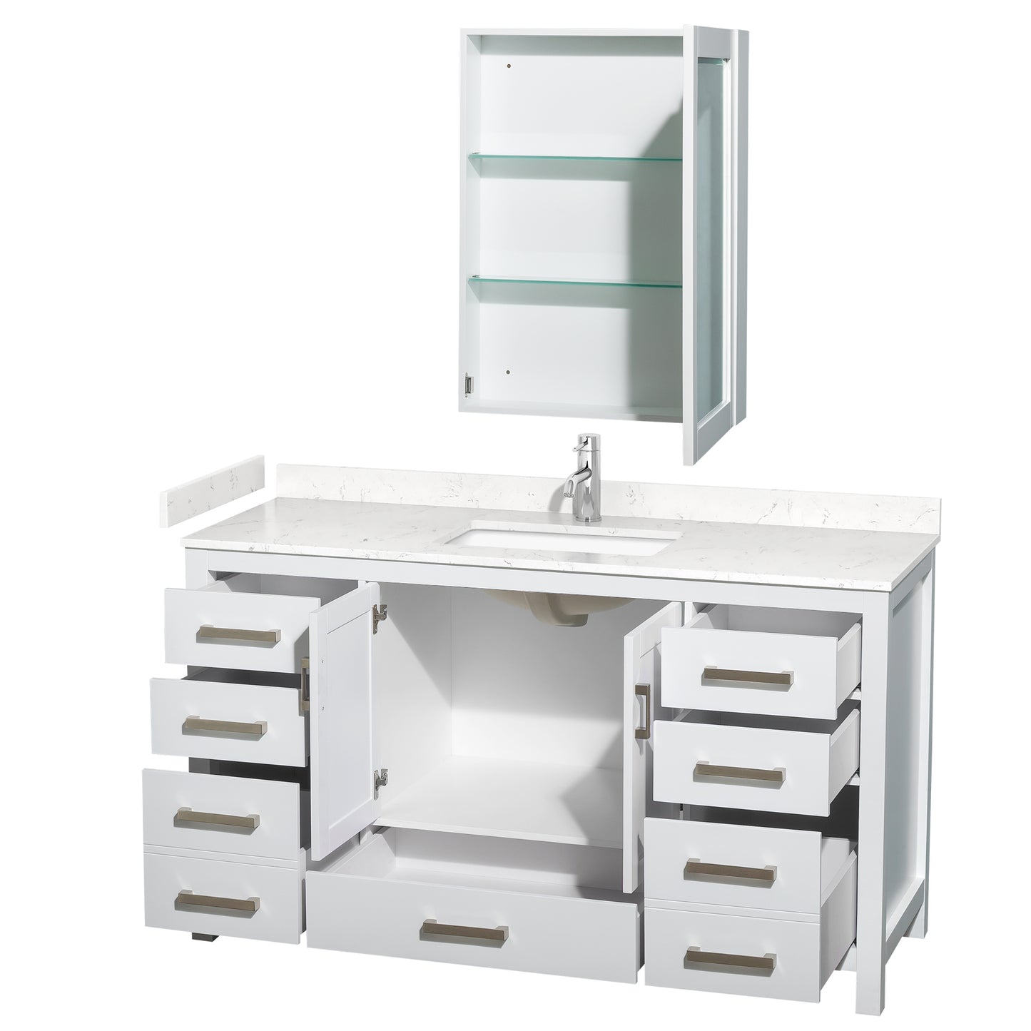 Wyndham Collection Sheffield 60 Inch Single Bathroom Vanity in White, Marble Countertop, Undermount Square Sink, 58 Inch Mirror - Luxe Bathroom Vanities