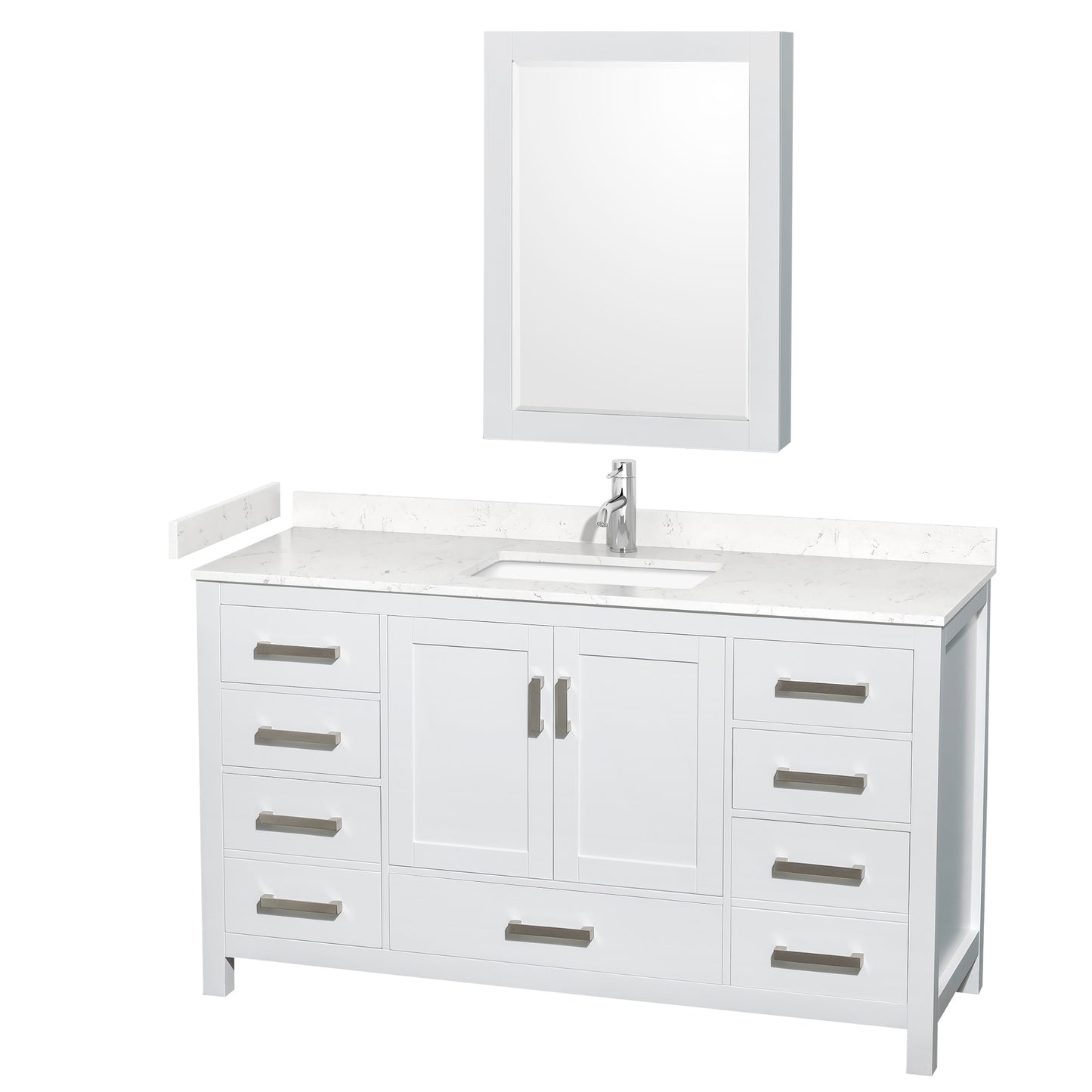 Wyndham Collection Sheffield 60 Inch Single Bathroom Vanity in White, Marble Countertop, Undermount Square Sink, 58 Inch Mirror - Luxe Bathroom Vanities