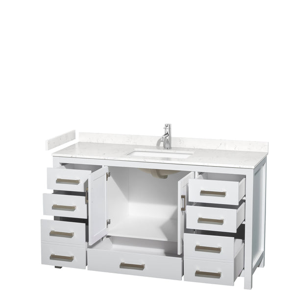 Wyndham Collection Sheffield 60 Inch Single Bathroom Vanity in White, Marble Countertop, Undermount Square Sink, 58 Inch Mirror - Luxe Bathroom Vanities