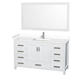 Wyndham Collection Sheffield 60 Inch Single Bathroom Vanity in White, Marble Countertop, Undermount Square Sink, 58 Inch Mirror - Luxe Bathroom Vanities