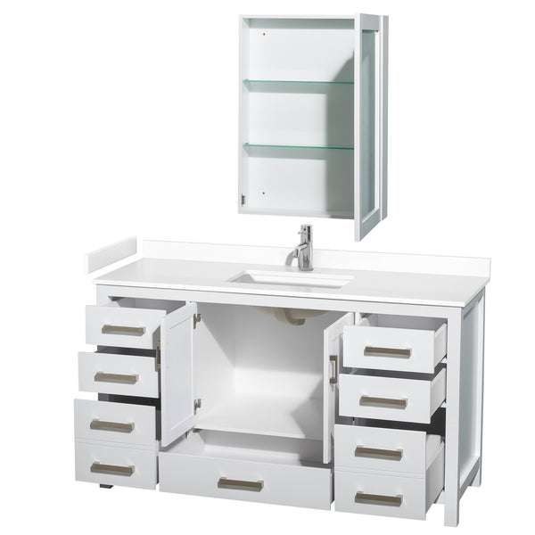 Wyndham Collection Sheffield 60 Inch Single Bathroom Vanity in White, Marble Countertop, Undermount Square Sink, 58 Inch Mirror - Luxe Bathroom Vanities