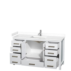 Wyndham Collection Sheffield 60 Inch Single Bathroom Vanity in White, Marble Countertop, Undermount Square Sink, 58 Inch Mirror - Luxe Bathroom Vanities