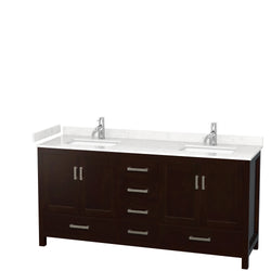 Wyndham Collection Sheffield 72 Inch Double Bathroom Vanity in Espresso, Marble Countertop, Undermount Square Sinks, 24 and 70 Inch Mirrors - Luxe Bathroom Vanities