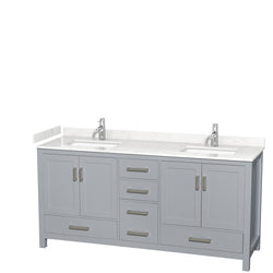 Wyndham Collection Sheffield 72 Inch Double Bathroom Vanity in Gray, Marble Countertop, Undermount Square Sinks, 24 and 70 Inch Mirrors - Luxe Bathroom Vanities