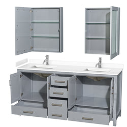 Wyndham Collection Sheffield 72 Inch Double Bathroom Vanity in Gray, Marble Countertop, Undermount Square Sinks, 24 and 70 Inch Mirrors - Luxe Bathroom Vanities