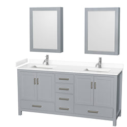 Wyndham Collection Sheffield 72 Inch Double Bathroom Vanity in Gray, Marble Countertop, Undermount Square Sinks, 24 and 70 Inch Mirrors - Luxe Bathroom Vanities