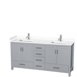 Wyndham Collection Sheffield 72 Inch Double Bathroom Vanity in Gray, Marble Countertop, Undermount Square Sinks, 24 and 70 Inch Mirrors - Luxe Bathroom Vanities