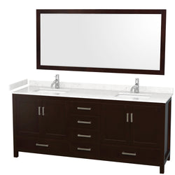 Wyndham Collection Sheffield 80 Inch Double Bathroom Vanity in Espresso, Marble Countertop, Undermount Square Sinks, 24 and 70 Inch Mirrors - Luxe Bathroom Vanities