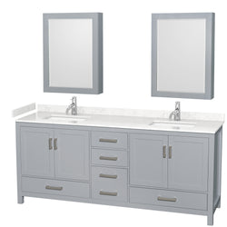 Wyndham Collection Sheffield 80 Inch Double Bathroom Vanity in Gray, Marble Countertop, Undermount Square Sinks, 24 and 70 Inch Mirrors - Luxe Bathroom Vanities