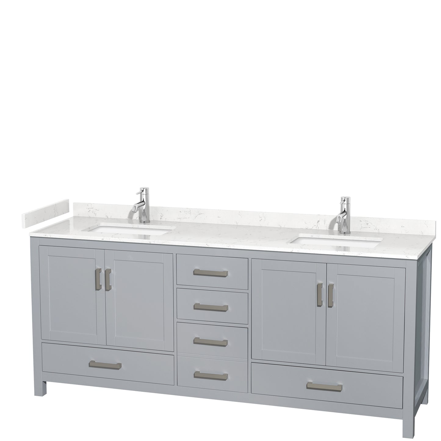 Wyndham Collection Sheffield 80 Inch Double Bathroom Vanity in Gray, Marble Countertop, Undermount Square Sinks, 24 and 70 Inch Mirrors - Luxe Bathroom Vanities