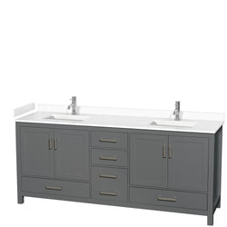 Wyndham Collection Sheffield 80 Inch Double Bathroom Vanity in Dark Gray, Marble Countertop, Undermount Square Sinks, 24 and 70 Inch Mirrors - Luxe Bathroom Vanities