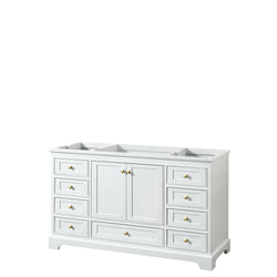 Wyndham Collection Deborah 60 Inch Single Bathroom Vanity in White, No Countertop, No Sink, Brushed Gold Trim, 58 Inch Mirror - Luxe Bathroom Vanities