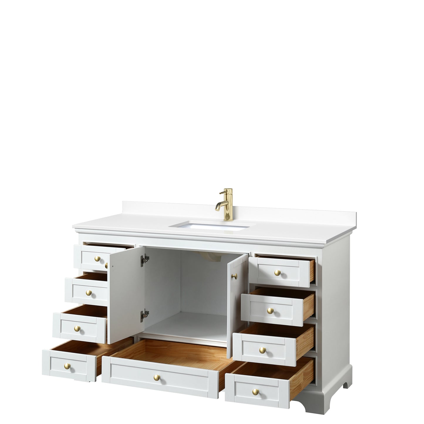 Wyndham Collection Deborah 60 Inch Single Bathroom Vanity in White, Marble Countertop, Undermount Square Sink, Brushed Gold Trim - Luxe Bathroom Vanities