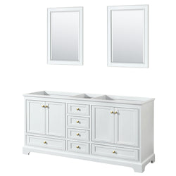 Wyndham Collection Deborah 72 Inch Double Bathroom Vanity in White, No Countertop, No Sinks, Brushed Gold Trim, With Mirror - Luxe Bathroom Vanities