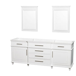 Wyndham Collection Berkeley 80 Inch Double Bathroom Vanity in White, No Countertop, No Sinks - Luxe Bathroom Vanities