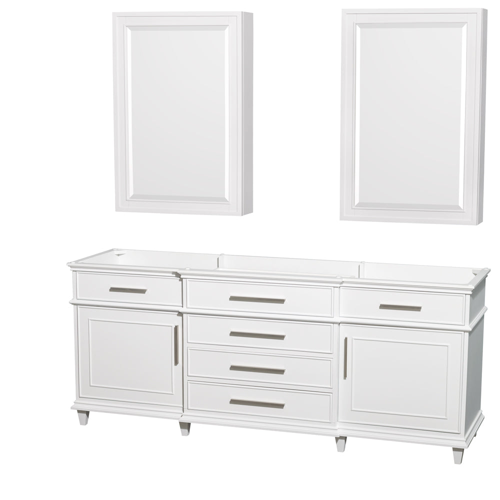 Wyndham Collection Berkeley 80 Inch Double Bathroom Vanity in White, No Countertop, No Sinks, 24 Inch Medicine Cabinets - Luxe Bathroom Vanities