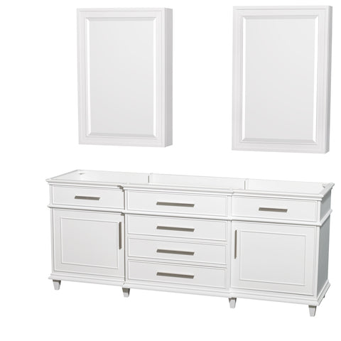 Wyndham Collection Berkeley 80 Inch Double Bathroom Vanity in White, No Countertop, No Sinks, 24 Inch Medicine Cabinets - Luxe Bathroom Vanities