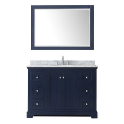 Wyndham Avery 48 Inch Single Bathroom Vanity in Dark Blue, White Carrara Marble Countertop, Undermount Sink, Polished Chrome Trim - Luxe Bathroom Vanities