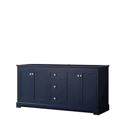 Wyndham Avery 72 Inch Double Bathroom Vanity in Dark Blue, No Countertop, No Sinks, Polished Chrome Trim - Luxe Bathroom Vanities