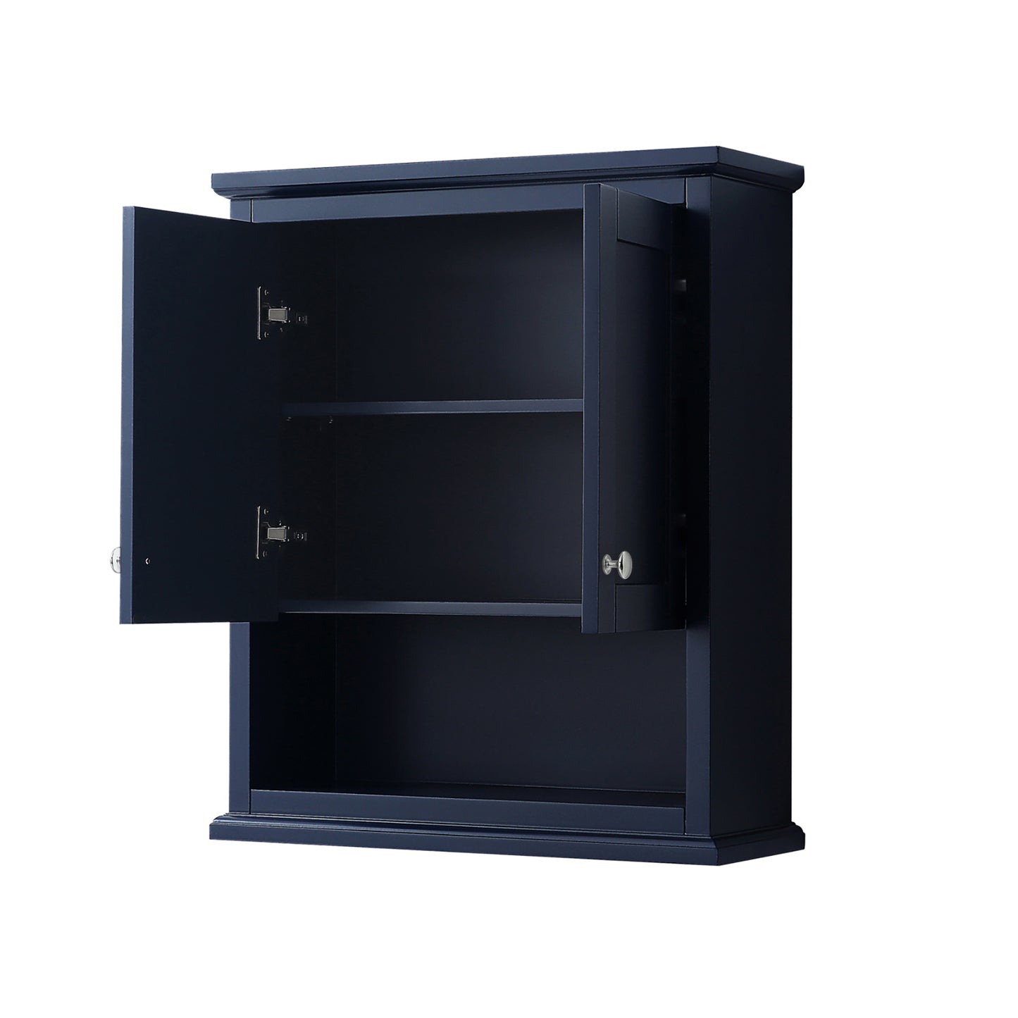 Wyndham Avery Over-the-Toilet Bathroom Wall-Mounted Storage Cabinet in Dark Blue with Polished Chrome Trim - Luxe Bathroom Vanities