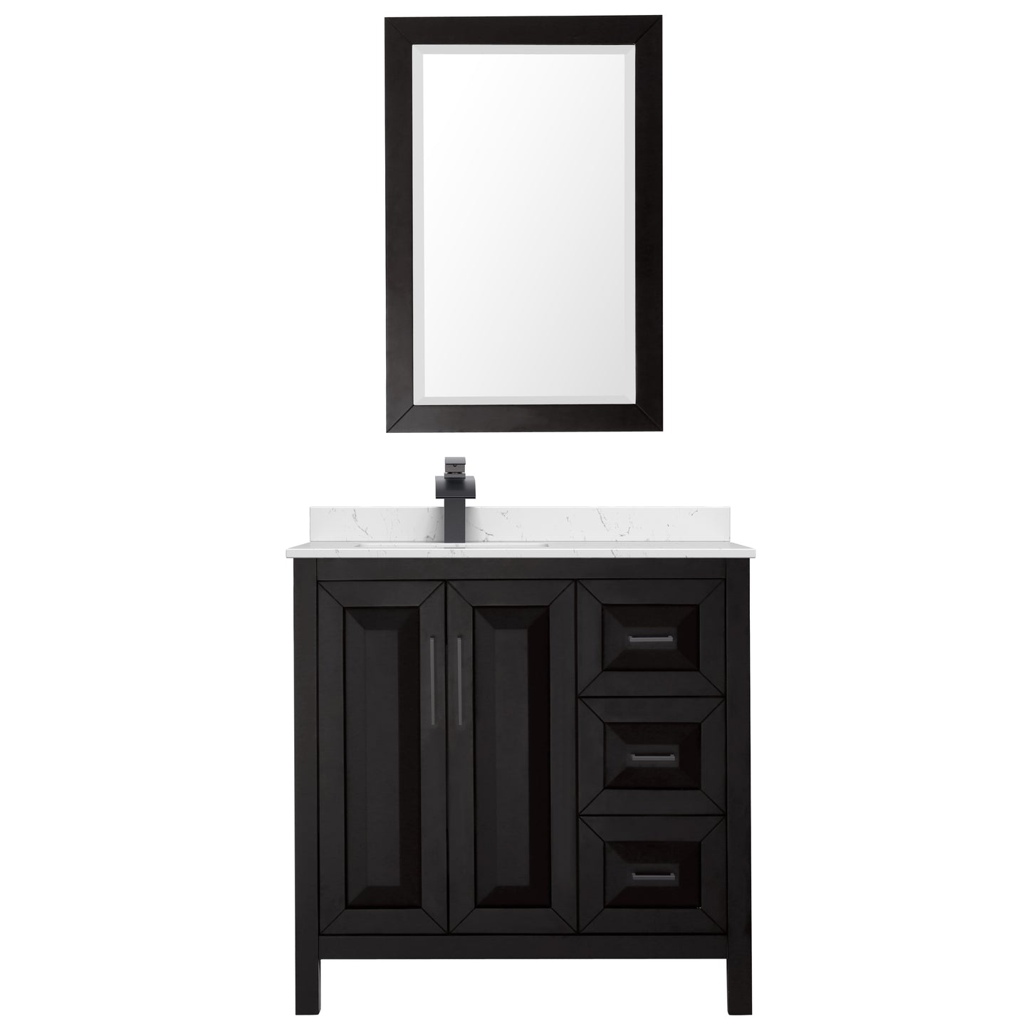 Wyndham Collection Daria 36 Inch Single Bathroom Vanity, Marble Countertop, Undermount Square Sink, 24 Inch Mirror - Luxe Bathroom Vanities