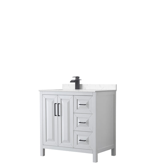 Wyndham Collection Daria 36 Inch Single Bathroom Vanity in White, Marble Countertop, Undermount Square Sink - Luxe Bathroom Vanities