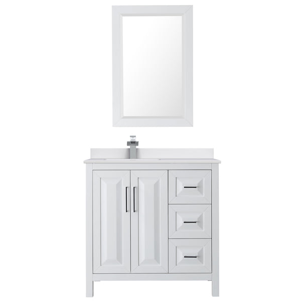 Wyndham Collection Daria 36 Inch Single Bathroom Vanity in White, Marble Countertop, Undermount Square Sink, 24 Inch Mirror - Luxe Bathroom Vanities