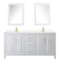 Wyndham Collection Daria 72 Inch Double Bathroom Vanity in White, Marble Countertop, Undermount Square Sinks, Medicine Cabinets, Brushed Gold Trim - Luxe Bathroom Vanities