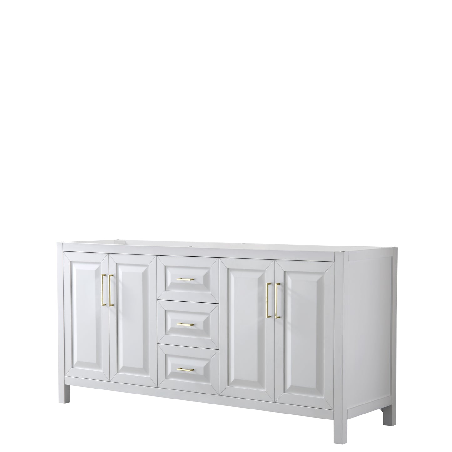 Wyndham Collection Daria 72 Inch Double Bathroom Vanity in White, No Countertop, No Sink, Brushed Gold Trim - Luxe Bathroom Vanities