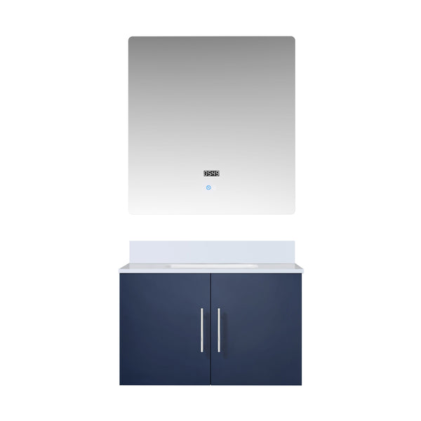 Lexora Collection Geneva 30 inch Bath Vanity, White Quartz Top, and 30 inch LED Mirror - Luxe Bathroom Vanities