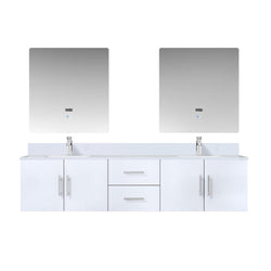 Lexora Collection Geneva 80 inch Double Bath Vanity, White Quartz Top, Faucet Set, and 30 inch LED Mirrors - Luxe Bathroom Vanities