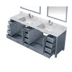 Lexora Collection Jacques 84 inch Double Bath Vanity, Top, Faucet Set, and 34 inch Mirrors - Luxe Bathroom Vanities