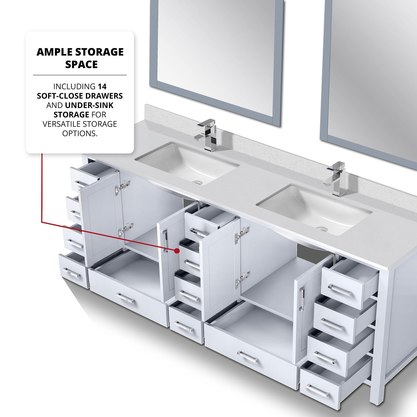 Lexora Collection Jacques 84 inch Double Bath Vanity and White Quartz Top - Luxe Bathroom Vanities