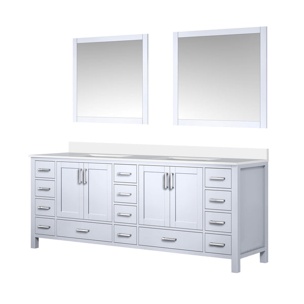 Lexora Collection Jacques 84 inch Double Bath Vanity, White Quartz Top, and 34 inch Mirrors - Luxe Bathroom Vanities