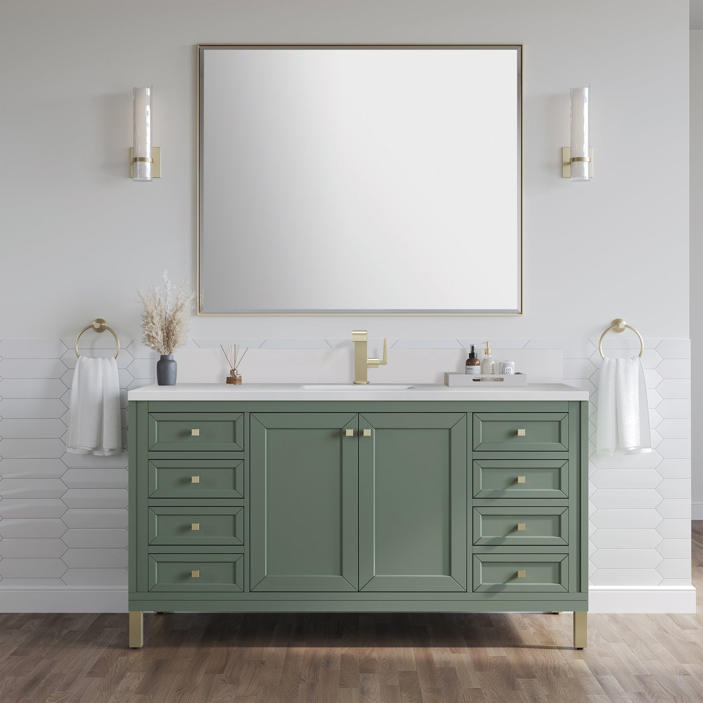 James Martin Chicago 60" Single Vanity with Single Hole 3CM White Zeus Silestone Top & Backsplash