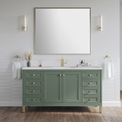 James Martin Chicago 60" Single Vanity with Single Hole 3CM White Zeus Silestone Top & Backsplash