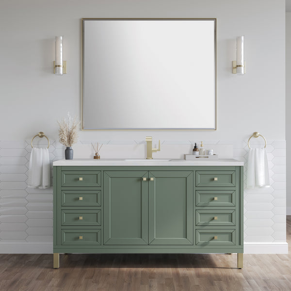 James Martin Chicago 60" Single Vanity with Single Hole 3CM White Zeus Silestone Top & Backsplash